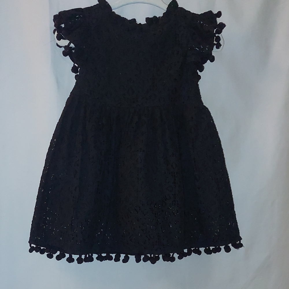 Elegant Black Crochet Lace Kids Dress By 2 Bunnies Size 6 Mos